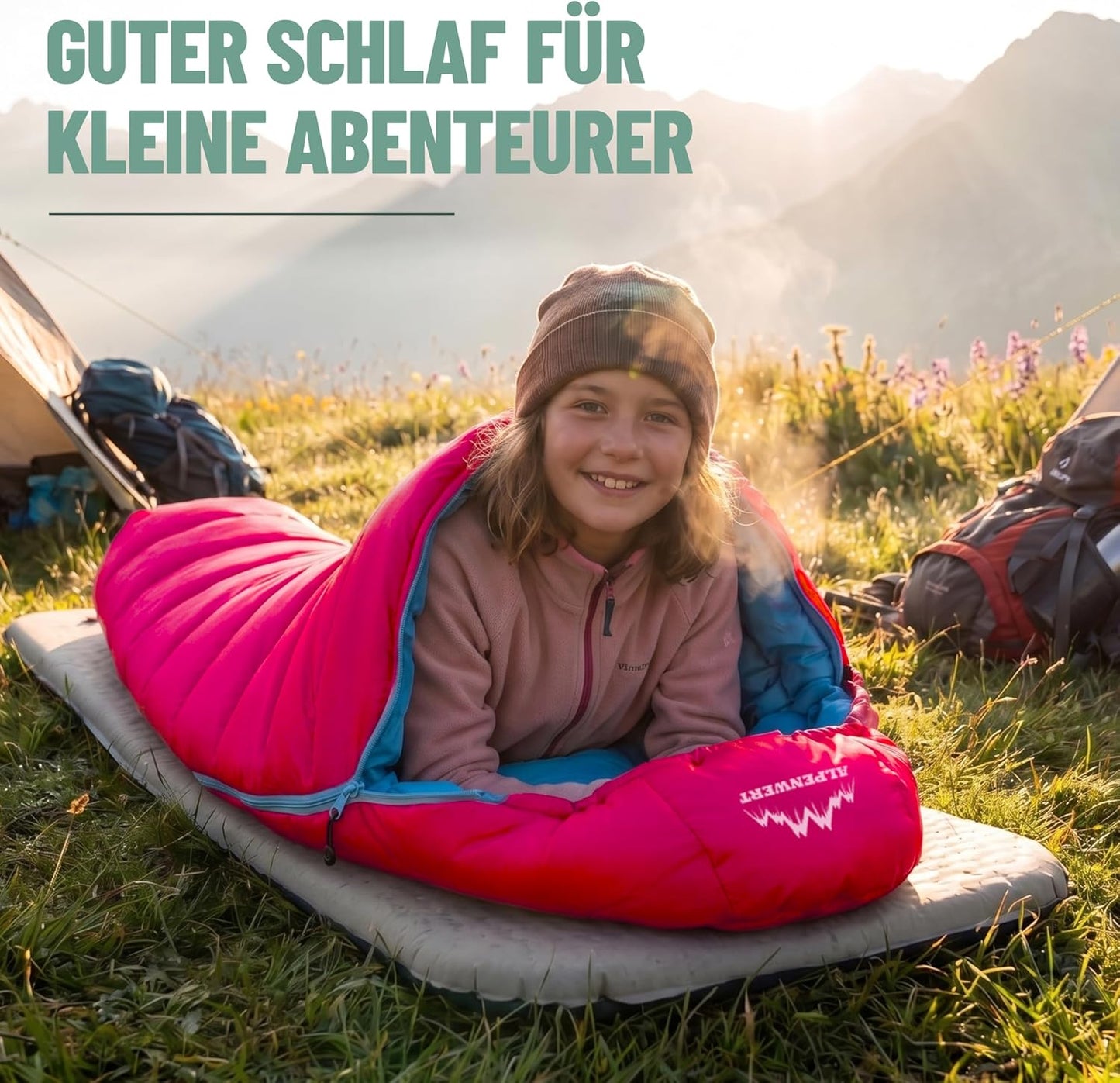 Kinderschlafsack Sommer Mumienschlafsack, Pink/Hellblau
