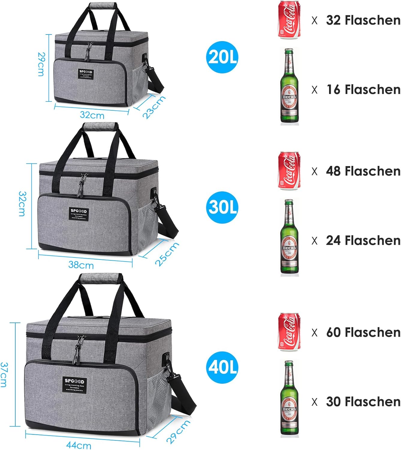 Faltbarer Thermo-Picknicktasche, Grau 30L
