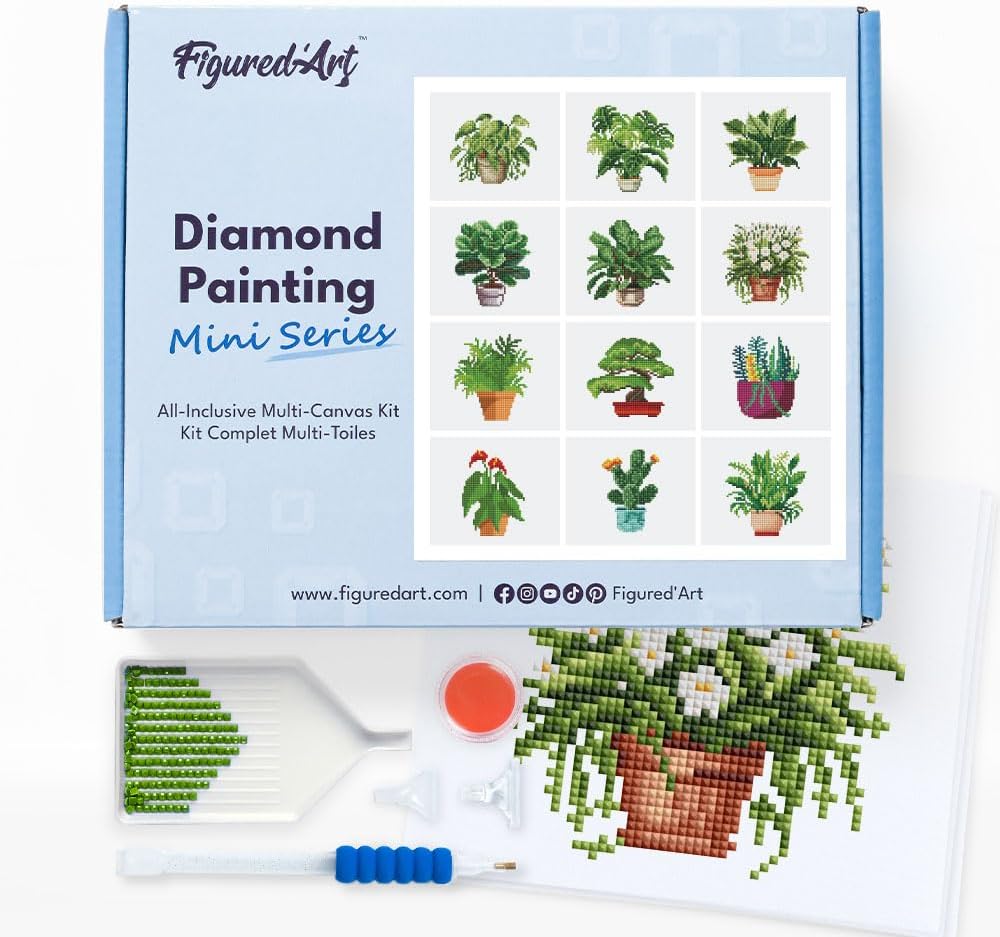 Mini Serie Diamond Painting Set mit 12 Stück, Pflanzen 2 PROBLEMYOUMUSTCHECK