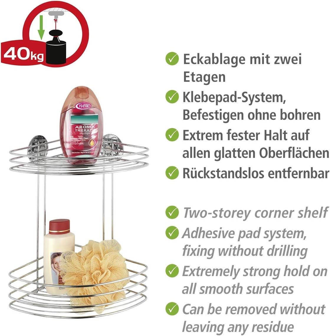 Turbo-Loc Eckregal ohne Bohren, 33 x 20 x 26.5 cm Eckablage 2 Etagen Single