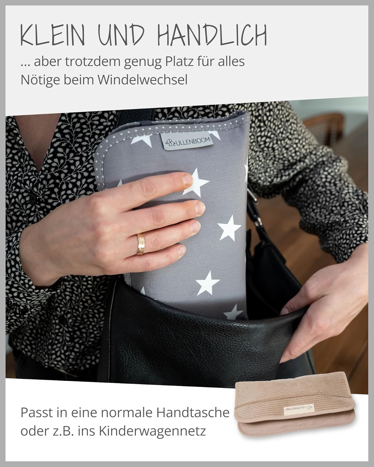 Windeltasche für unterwegs, Wickelorganiser, Cord Sand