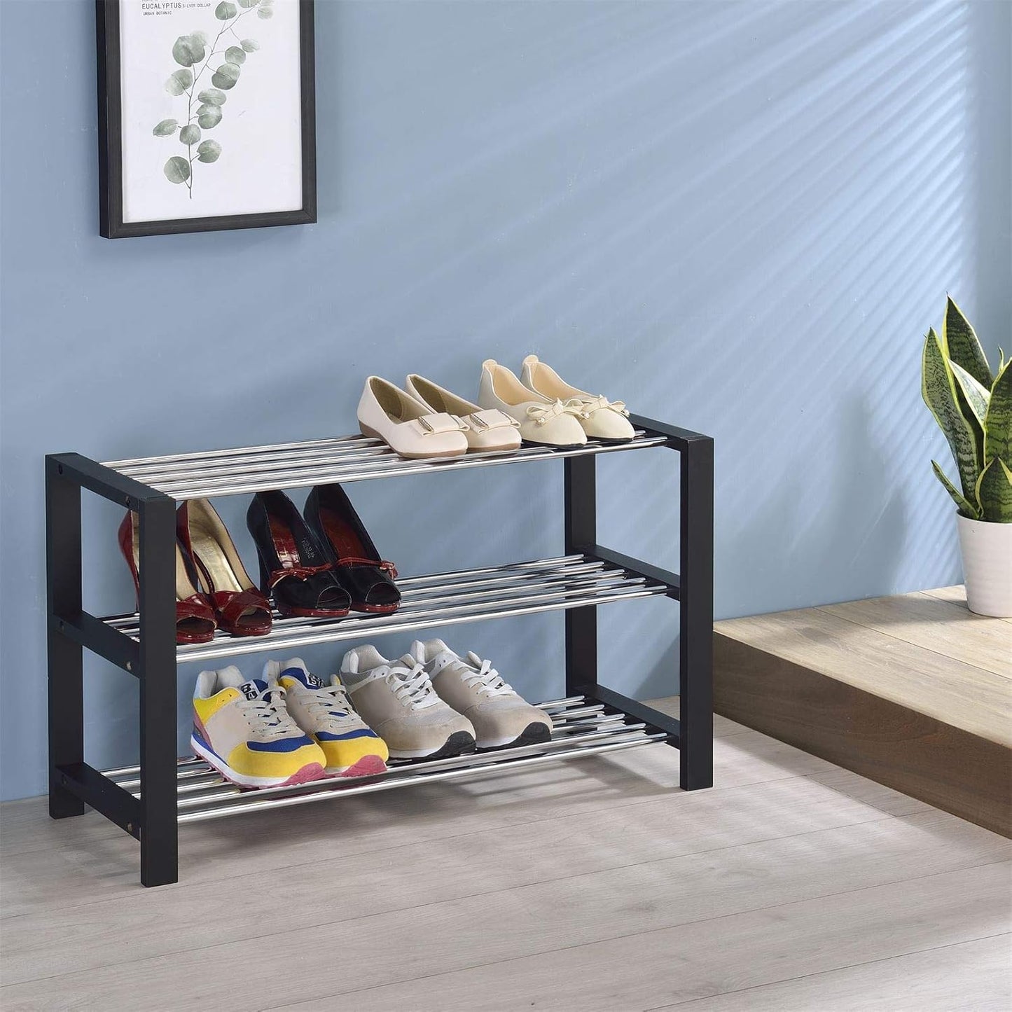 Schuhregal mit 3 Böden, 80 x 48 x 30 cm, 80 x 48 x 30 cm Schwarz