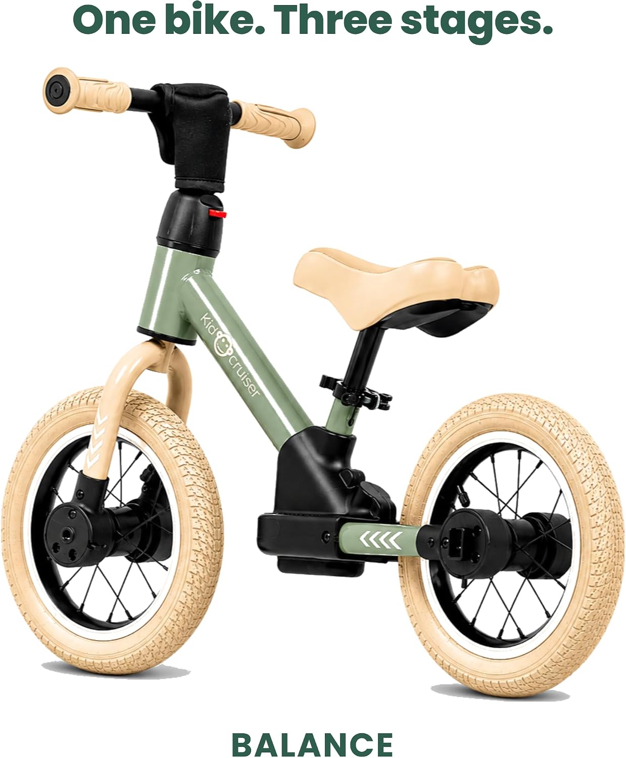 Pedalplay 3in1 Laufrad mit LED-Stützrädern & Pedalen, Sanftes Grün & Cremeweiss