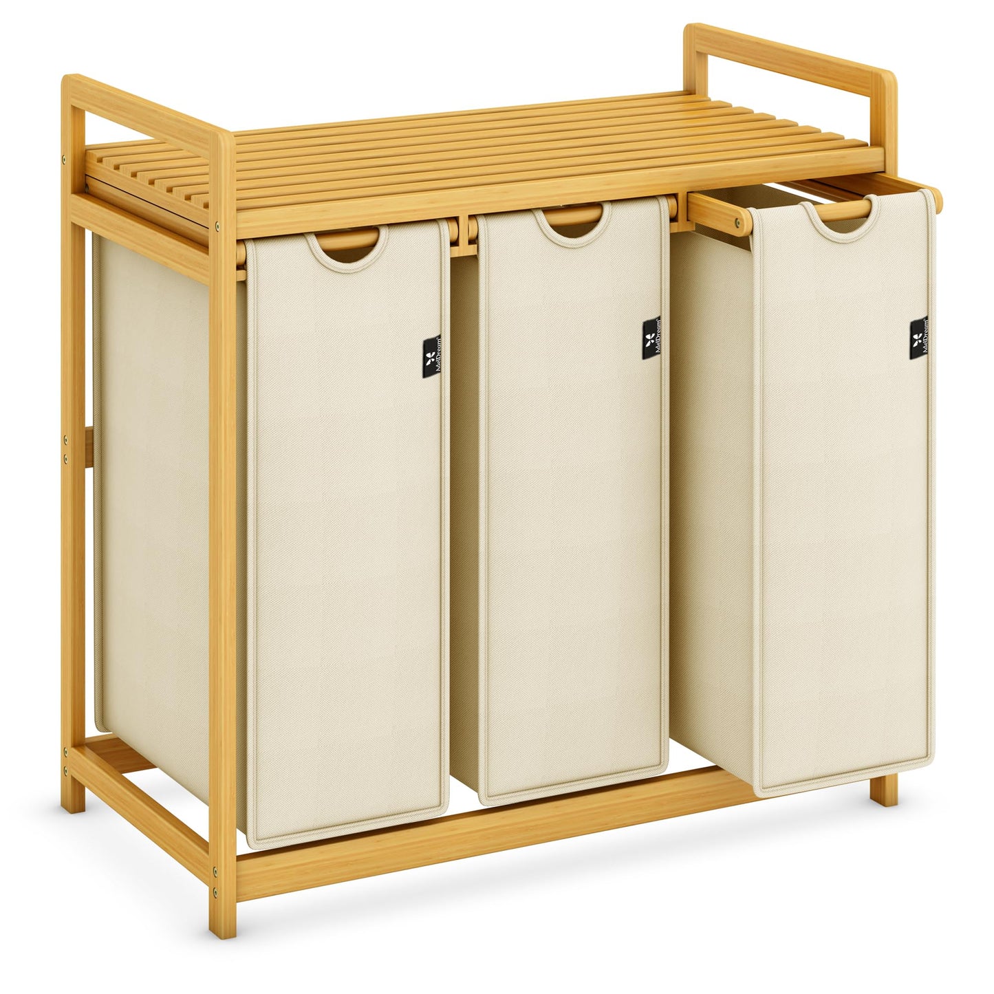 Wäschesortierer mit 3 abnehmbaren Fächern, Beige-6-18