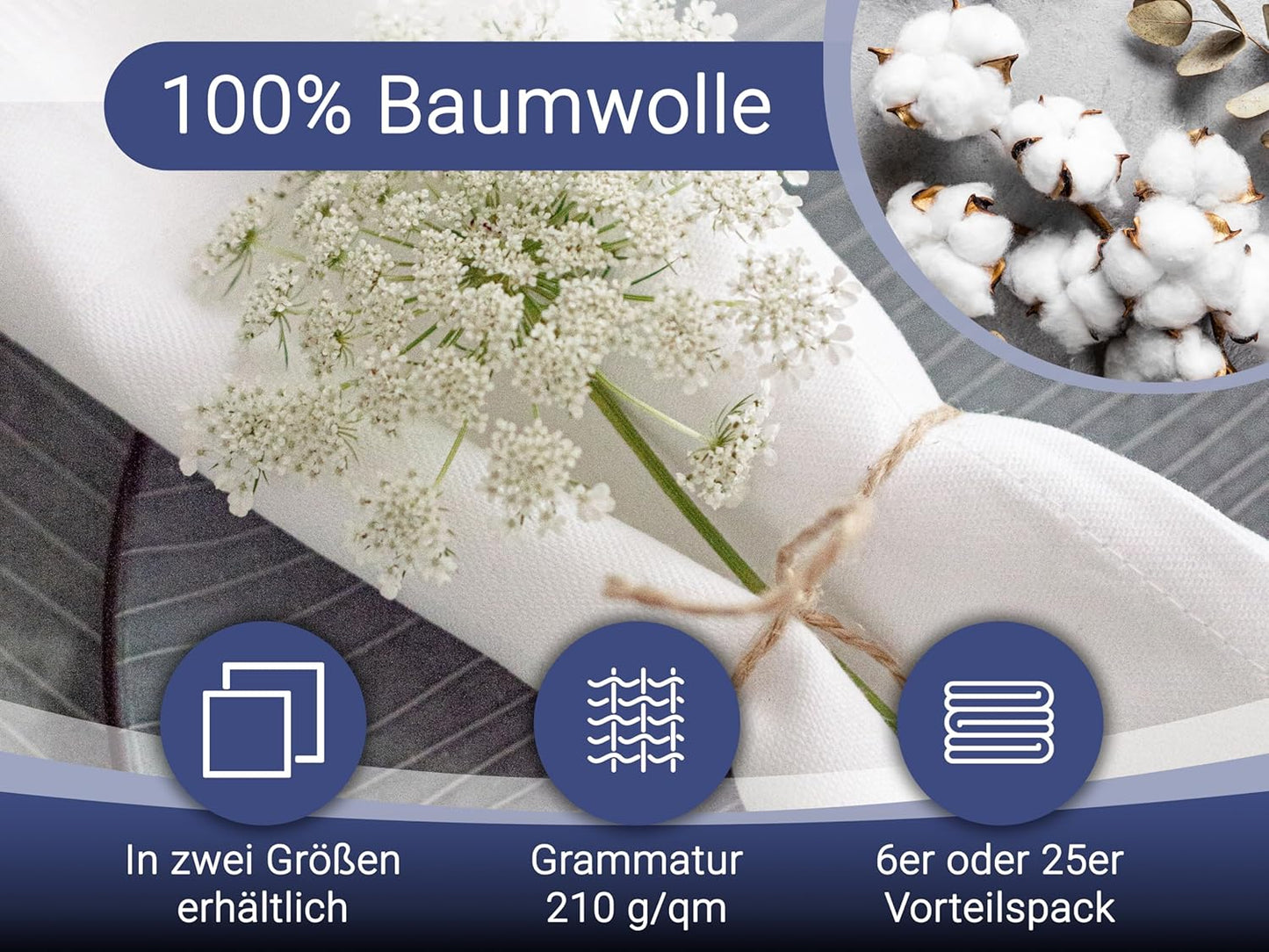Servietten-Set aus Baumwolle, 50 x 50 cm (6er Set) Weiß