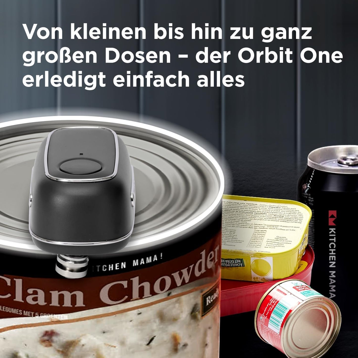 Wiederaufladbarer Dosenöffner mit USB-C und Auto-Abschaltung, Schwarz