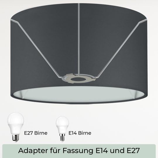 Runder Baumwoll-Lampenschirm (50cm, E14/E27), Schwarz Ø50cm | Höhe 33cm