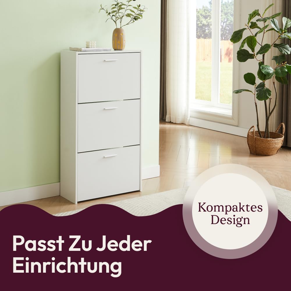 Schuhschrank mit Klappen, Weiss 3 Türen
