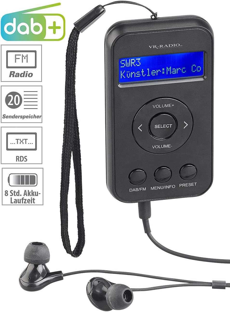 Digitales Mini-Taschenradio mit DAB+ und Kopfhörern