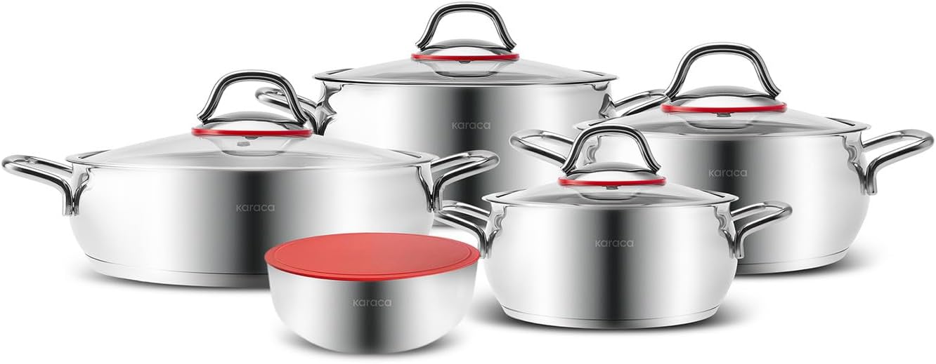 Induktions-Kochtopfset mit Deckeln (10-teilig), Metall