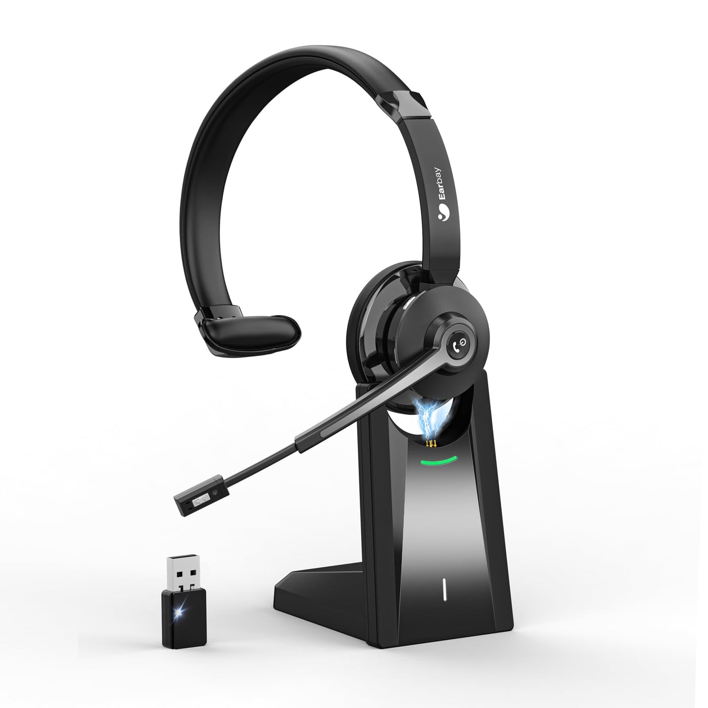 Kabelloses Headset mit Mikrofon & USB-Dongle, Schwarz