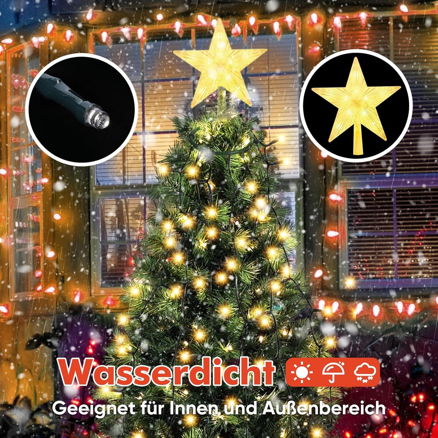 Weihnachtsbaum-Lichterkette mit Sternspitze, 1.5m, Warmweiss Sternspitze 1,5m