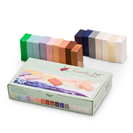 Encaustic Wachsblöcke-Set mit 16 Farben, Weiches Pastell-Set: Pastellblau, Bronze, Neongrün, Grau, Pastellorange, Blauviolett,