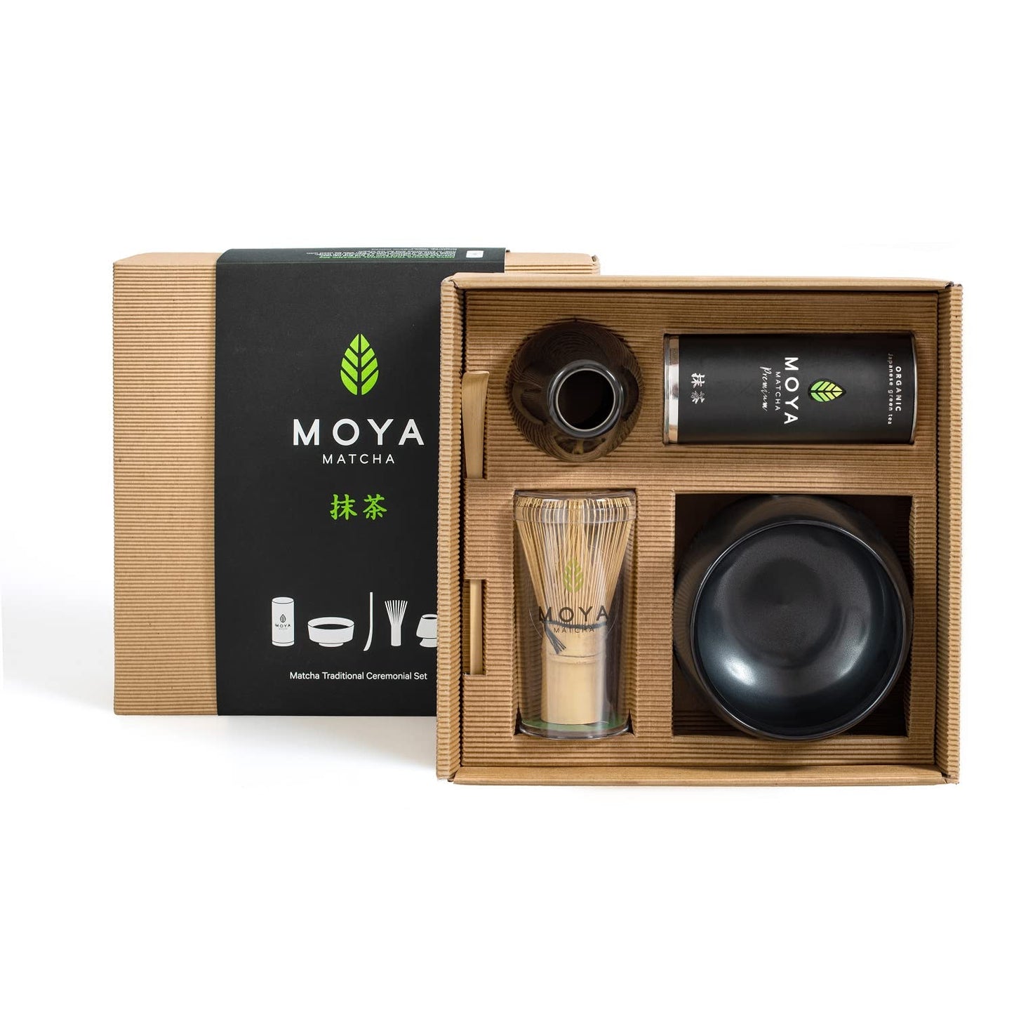 Matcha Teezeremonie-Set (5-teilig), 5-teiliges Premium Matcha Set schwarzer Schale