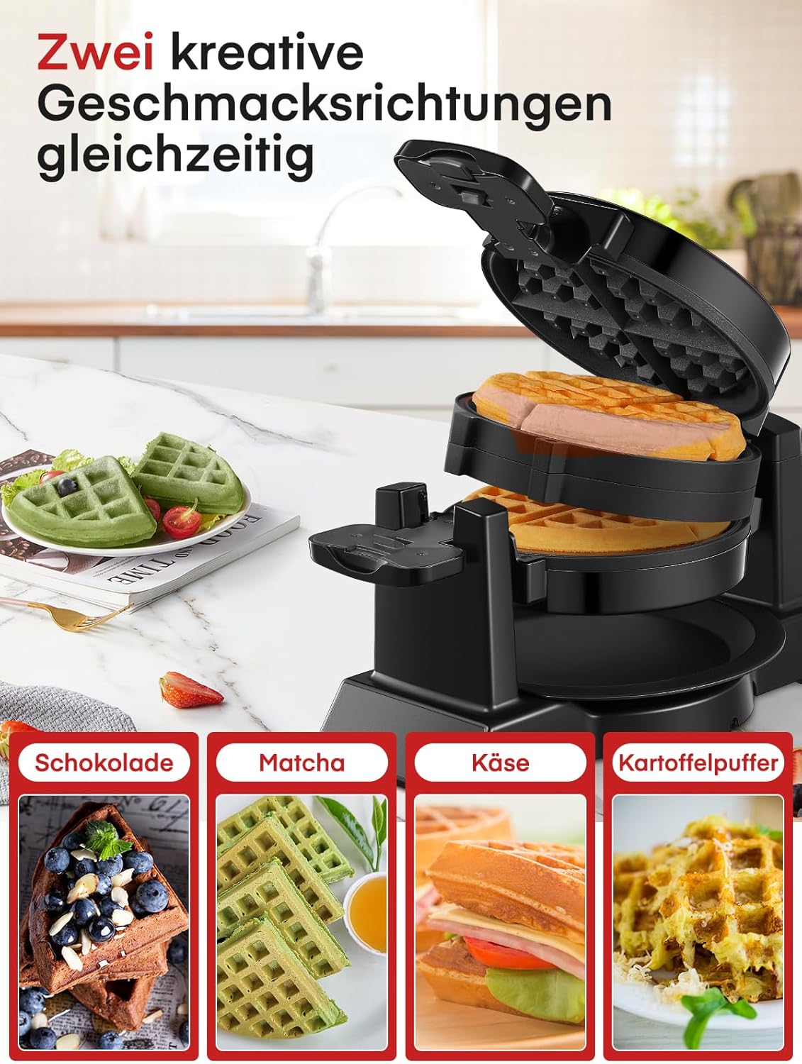 Doppeltes Belgisches Waffeleisen mit 180° Drehung