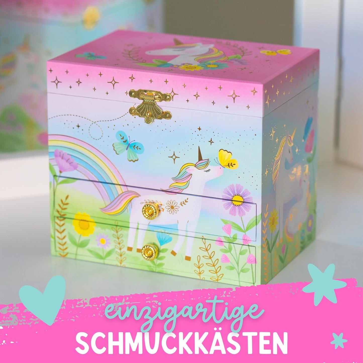 Musikalisches Einhorn-Schmuckkästchen für Kinder, Blumen-Einhorn