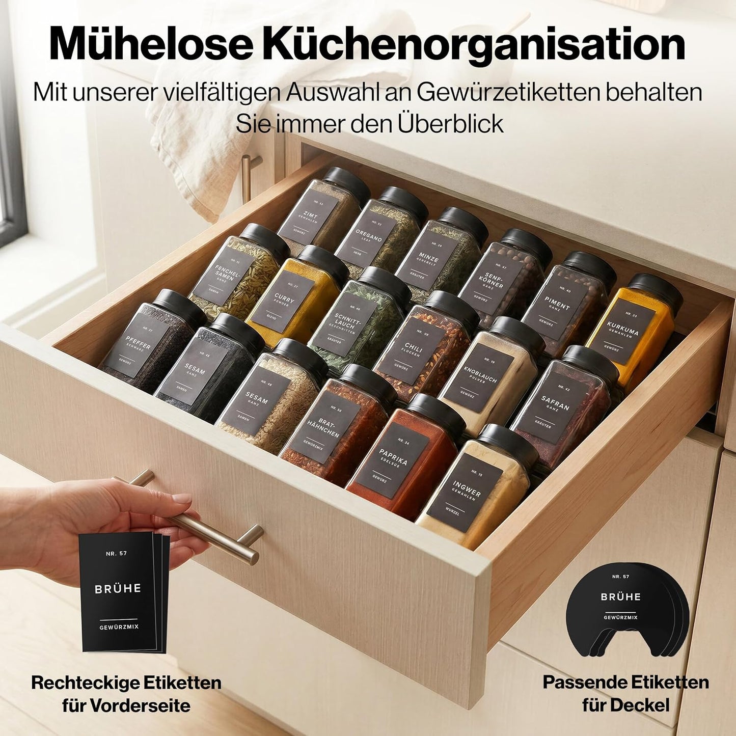 Gewürzgläser-Set mit verstellbarem Deckel, 12x200ml Verstellbare Deckel Schwarz
