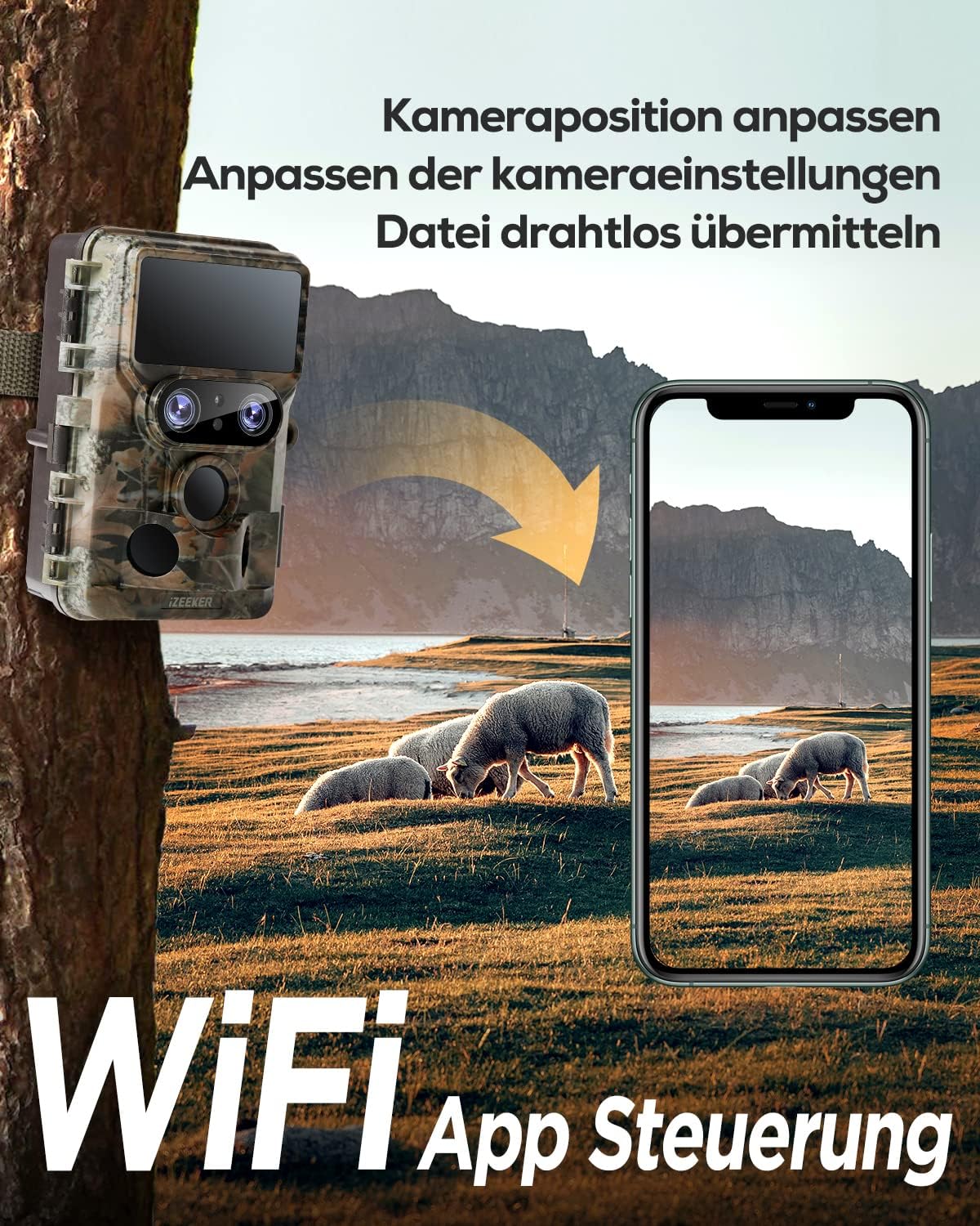 Wildkamera mit WLAN und dualem Objektiv (4K, 60MP)