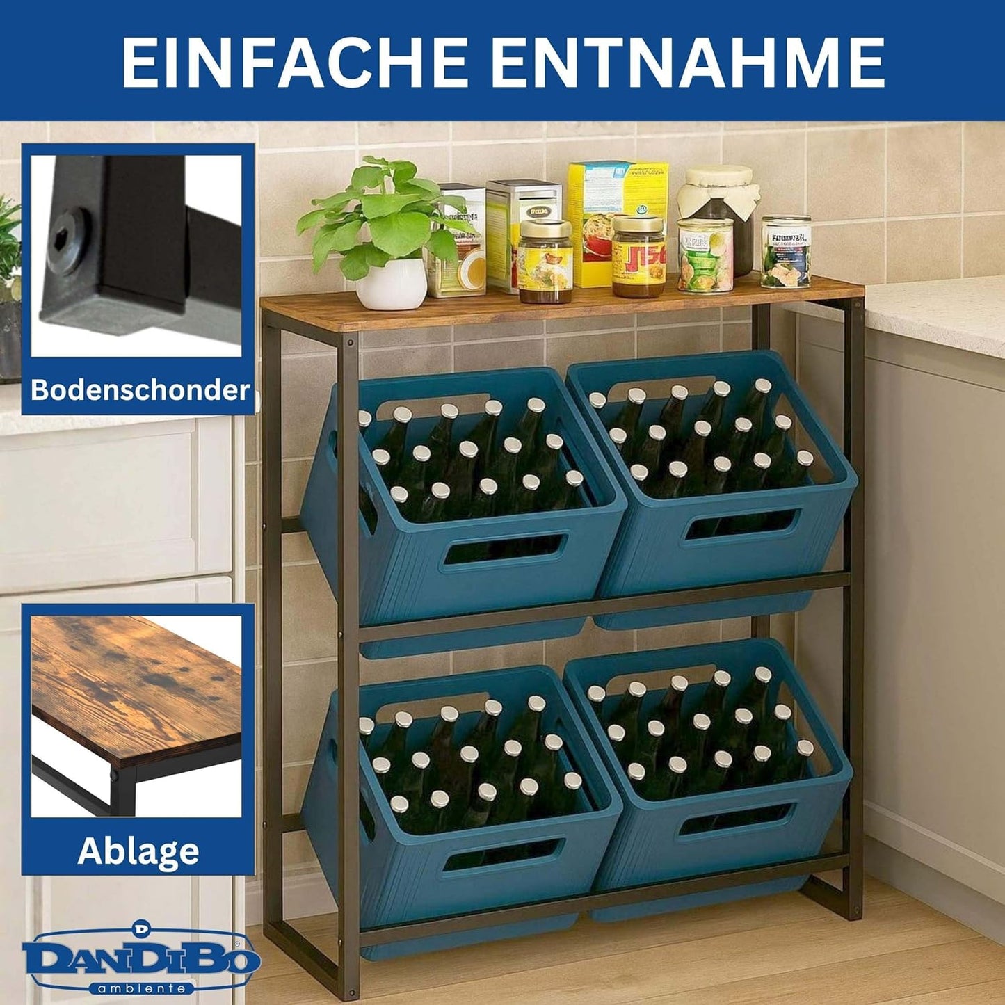 Getränkekistenregal mit Holzablage für 4 Kisten
