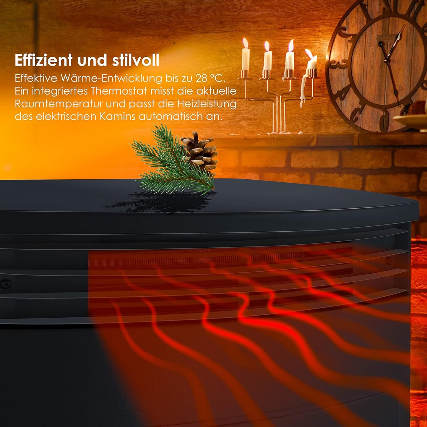 Elektrokamin Prio mit LED-Flammeneffekt und Heizlüfter, Xtra-Large Schwarz