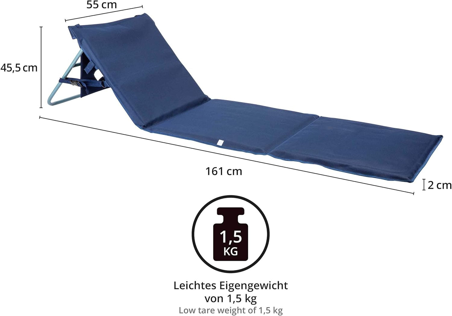 Faltbare Strandmatte mit Rückenlehne und Tragegurt, Strandmatte Blau