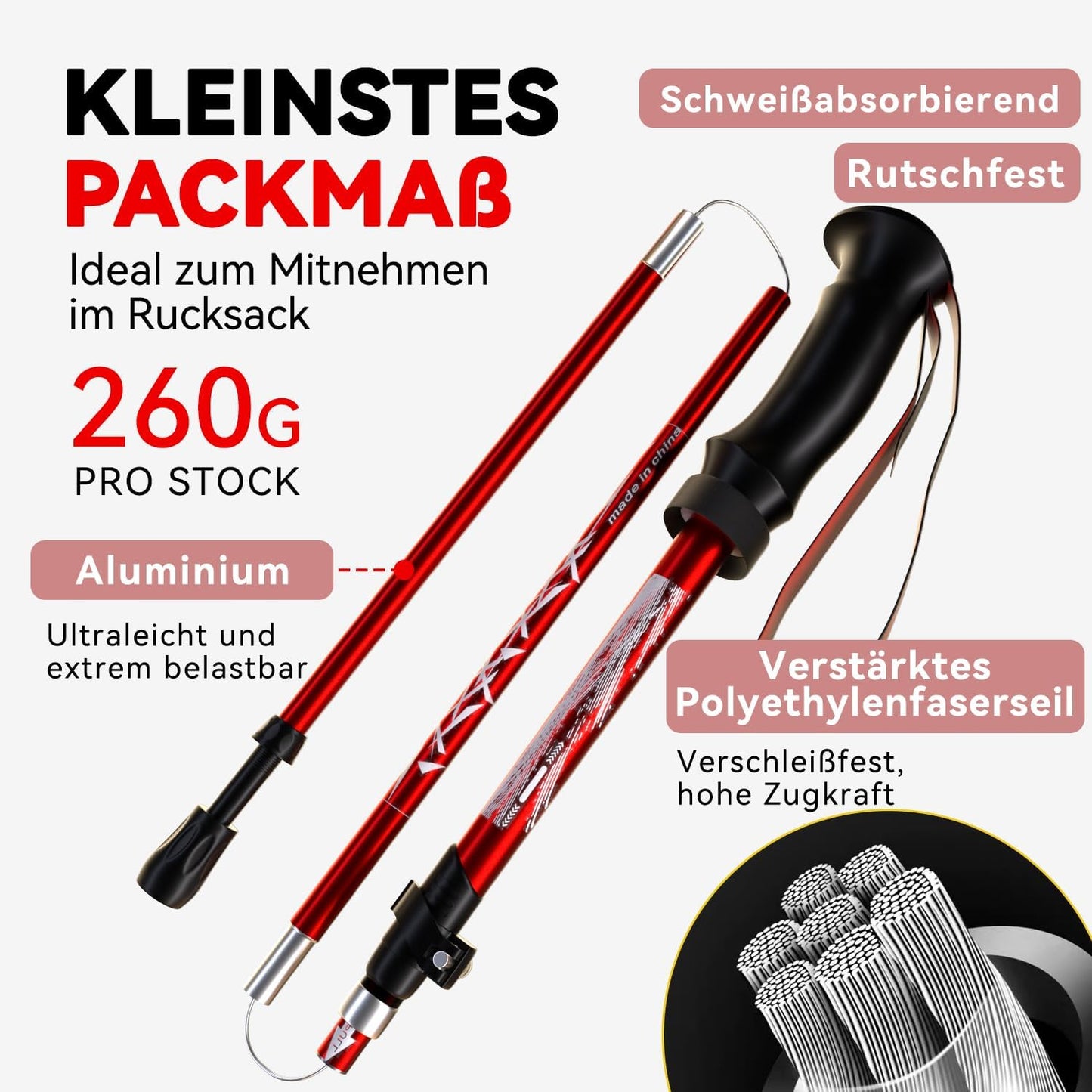 Faltbare Nordic Walking Stöcke, Rot Premium