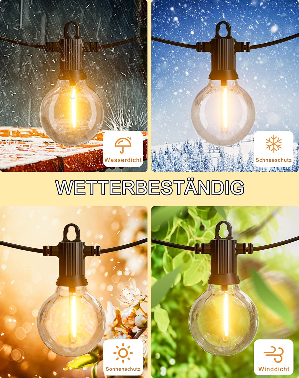 Erweiterbare LED Lichterkette mit 15 Glühbirnen, Strom-7.6M