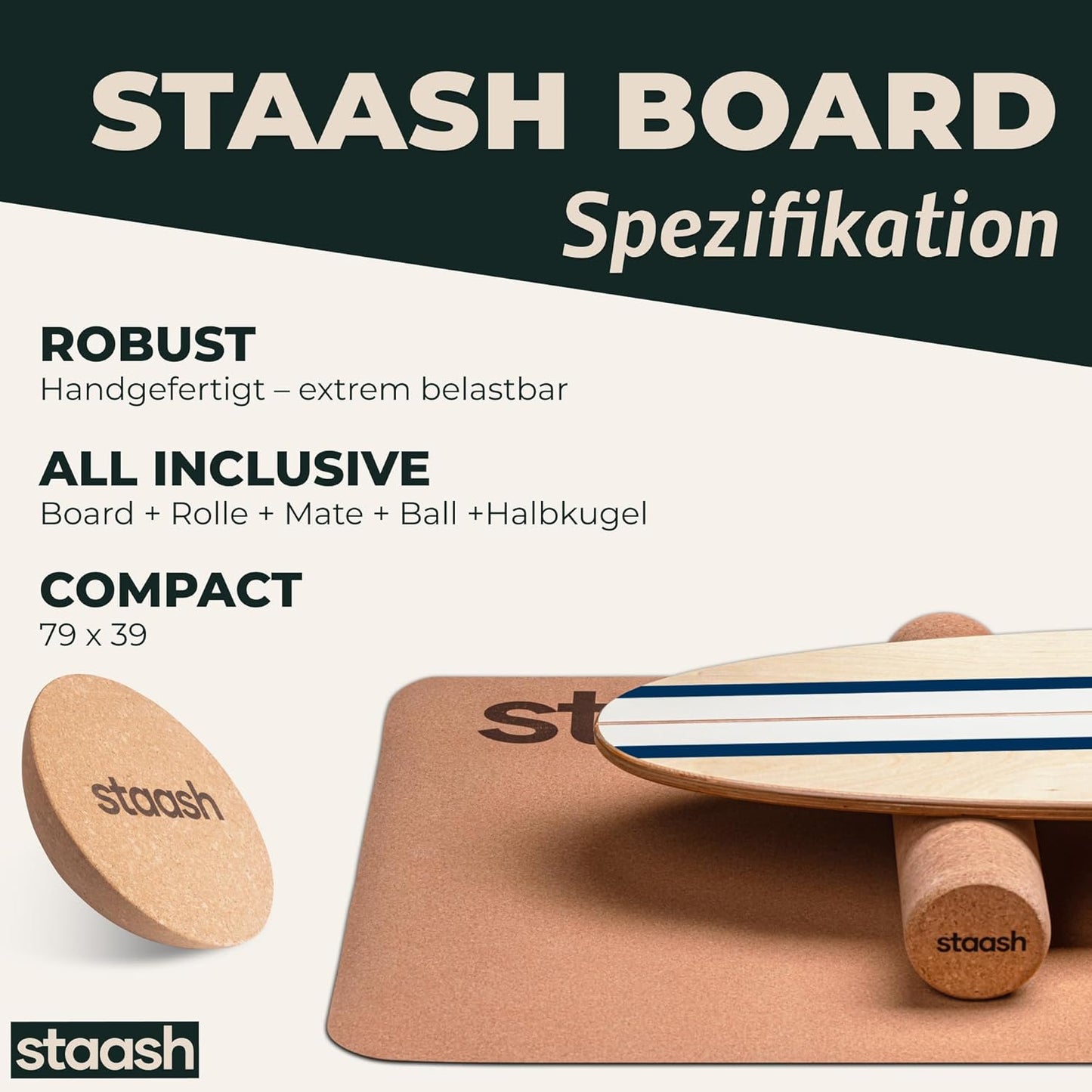 Balance Board Premium-Kit für Fitness & Training, STAASH - Blau Pro