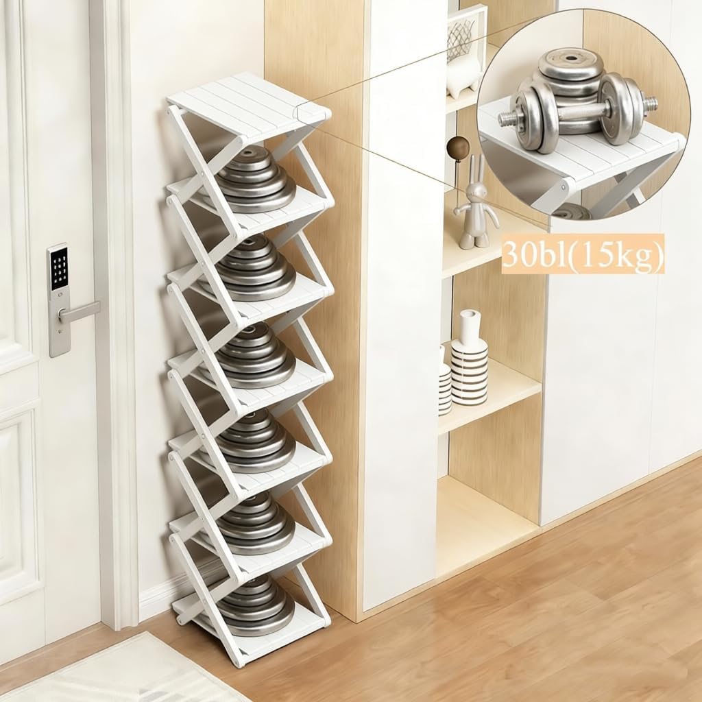 Klappbares Bambus-Schuhregal, 7-stöckig, multifunktional, Weiss 7 Ebenen