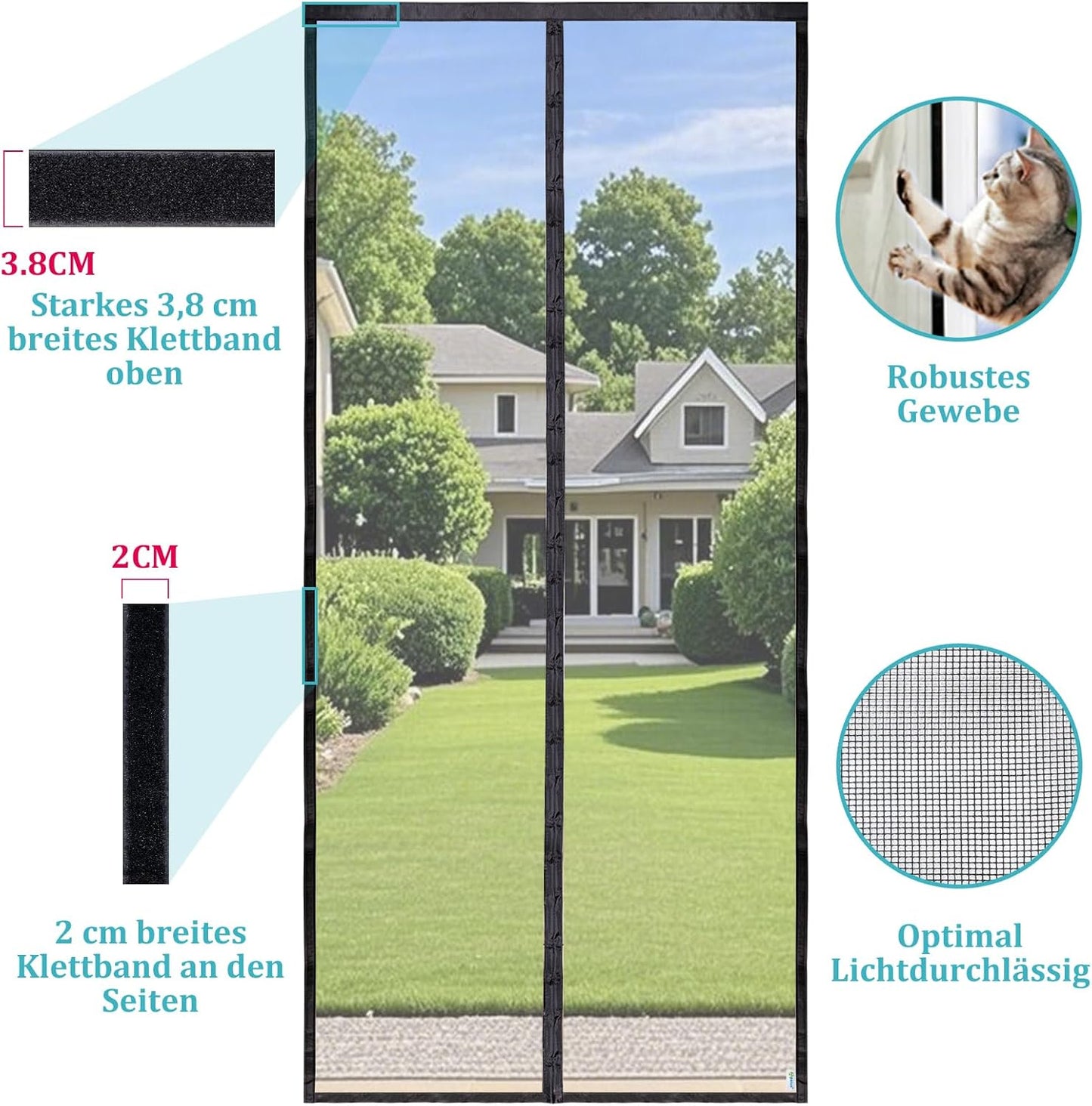 Magnet Fliegengitter Tür für Balkontüren (100x210 cm), 100x210 cm Prime Schwarz