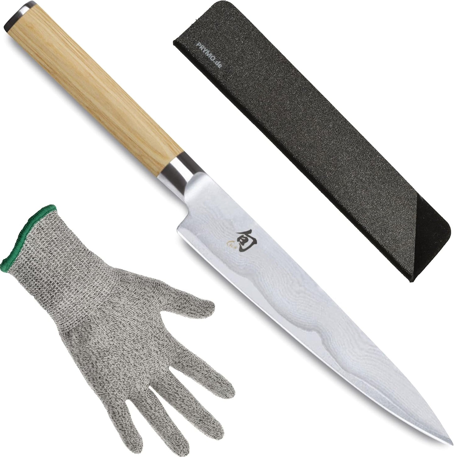 Shun Classic White Allzweckmesser mit Klingenschutz & Schutzhandschuh, 2) Allzweckmesser 15cm