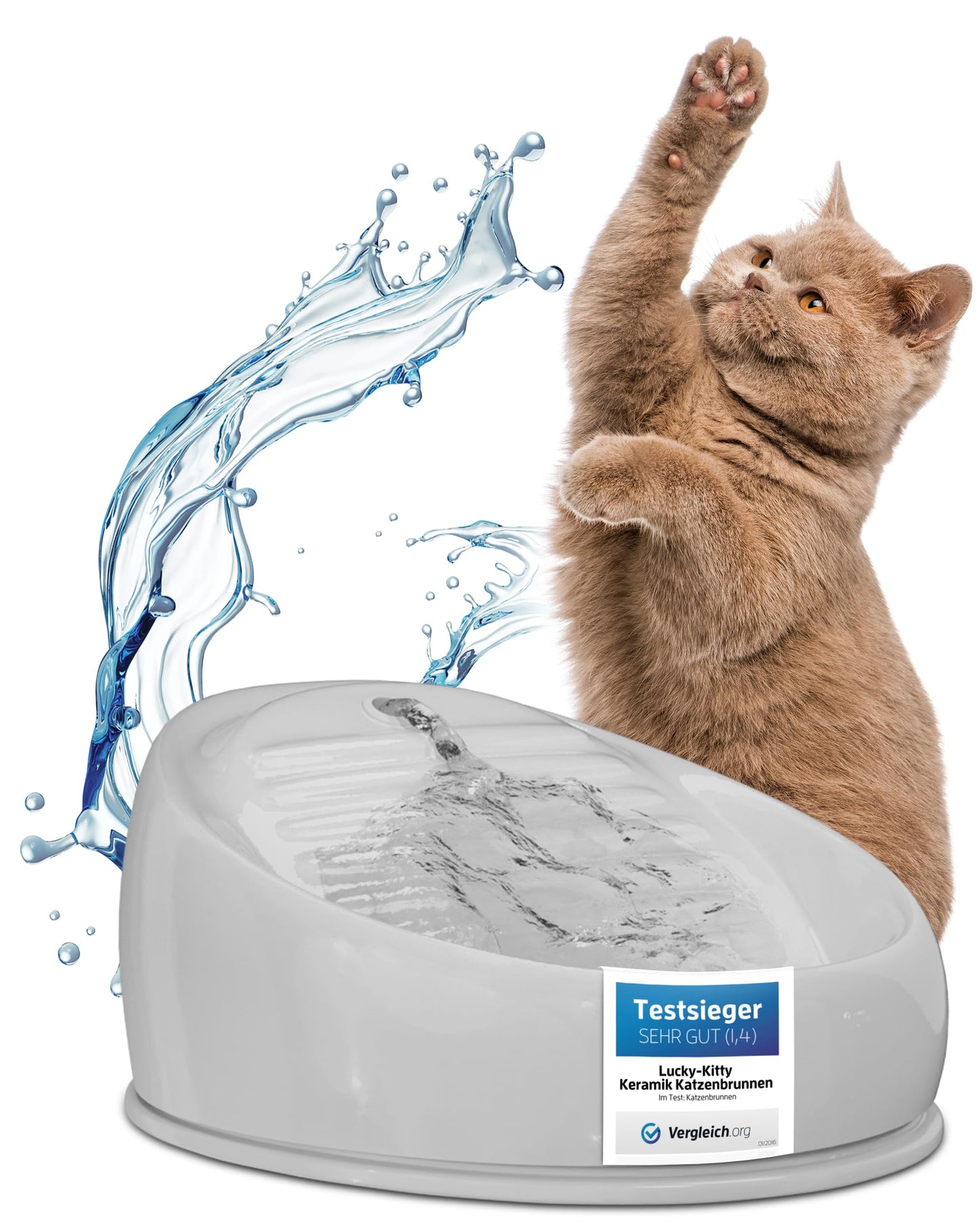 Keramik Katzen-Trinkbrunnen, hygienisch & energiesparend, Grau