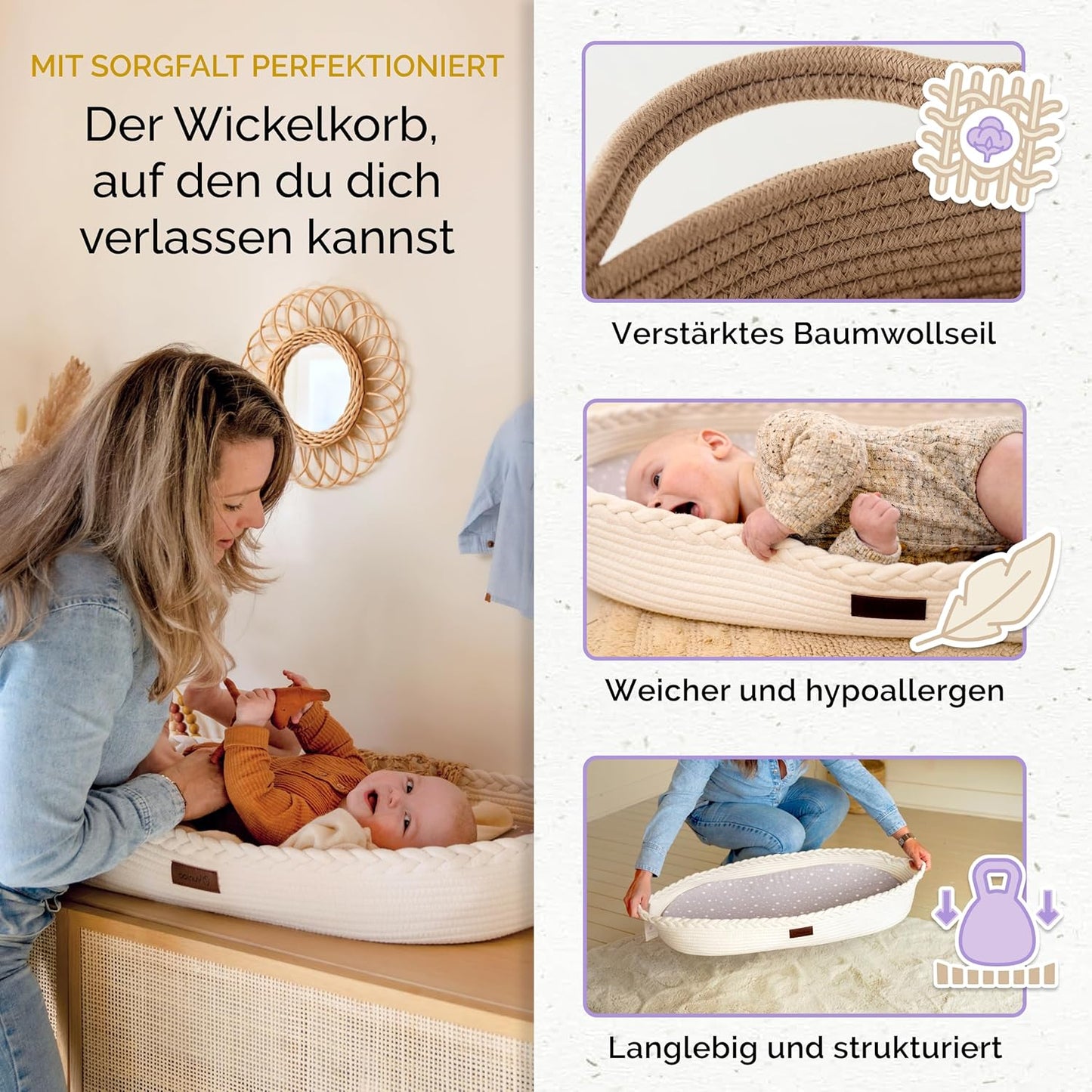 Wickelkorb mit Reise-Wickelauflage, Braun Sydney