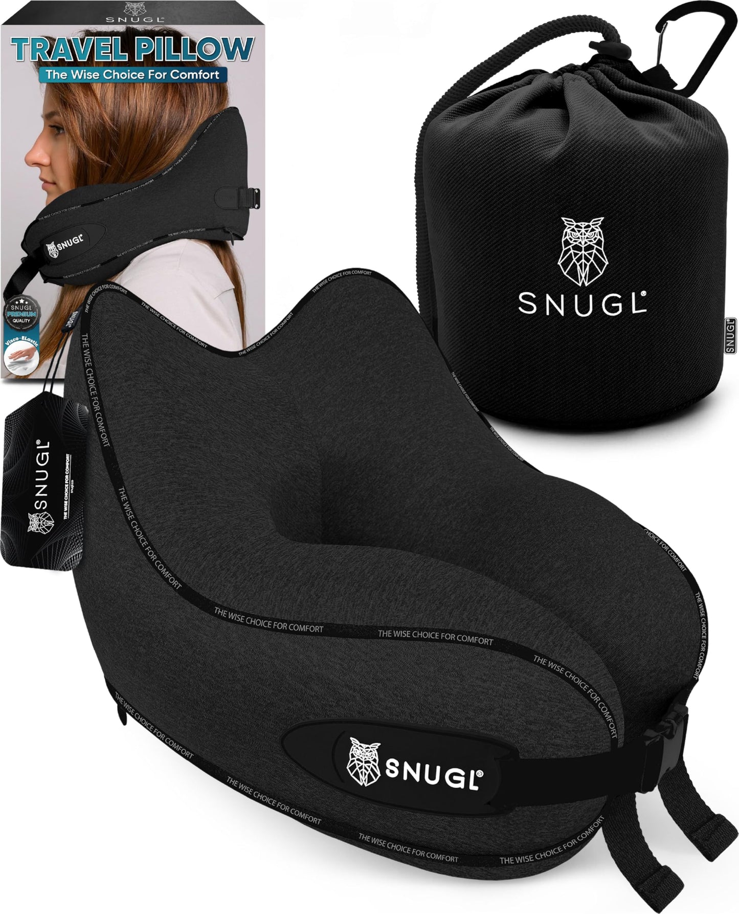 Verstellbares Memory Foam Nackenkissen für Reisen, Erwachsener Normal Schwarz