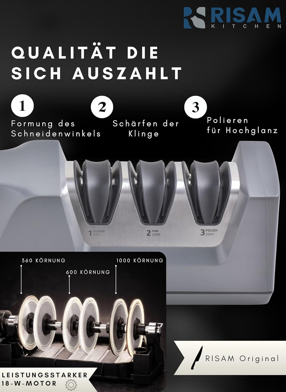 Elektrischer Messerschärfer mit 3-Stufen-Schleifsystem, Anthrazit