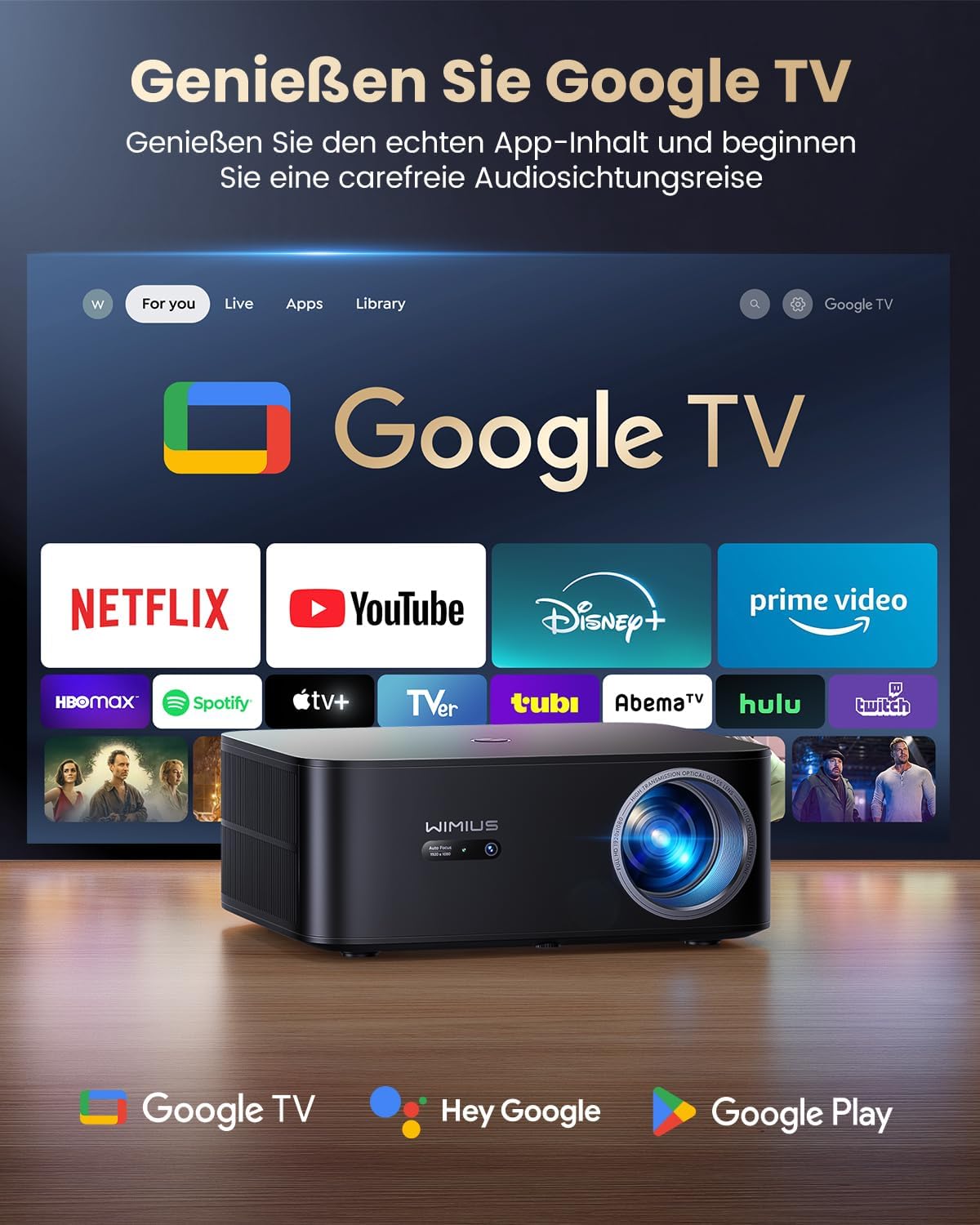4K Beamer K13 mit Autofokus und Google TV, Schwarz