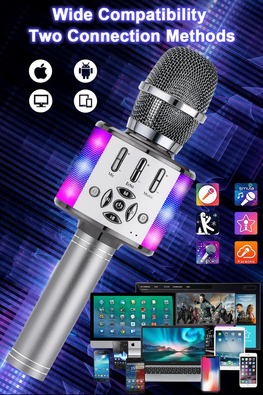 Kabelloses Bluetooth-Mikrofon mit LED-Lichtern, Space Grey