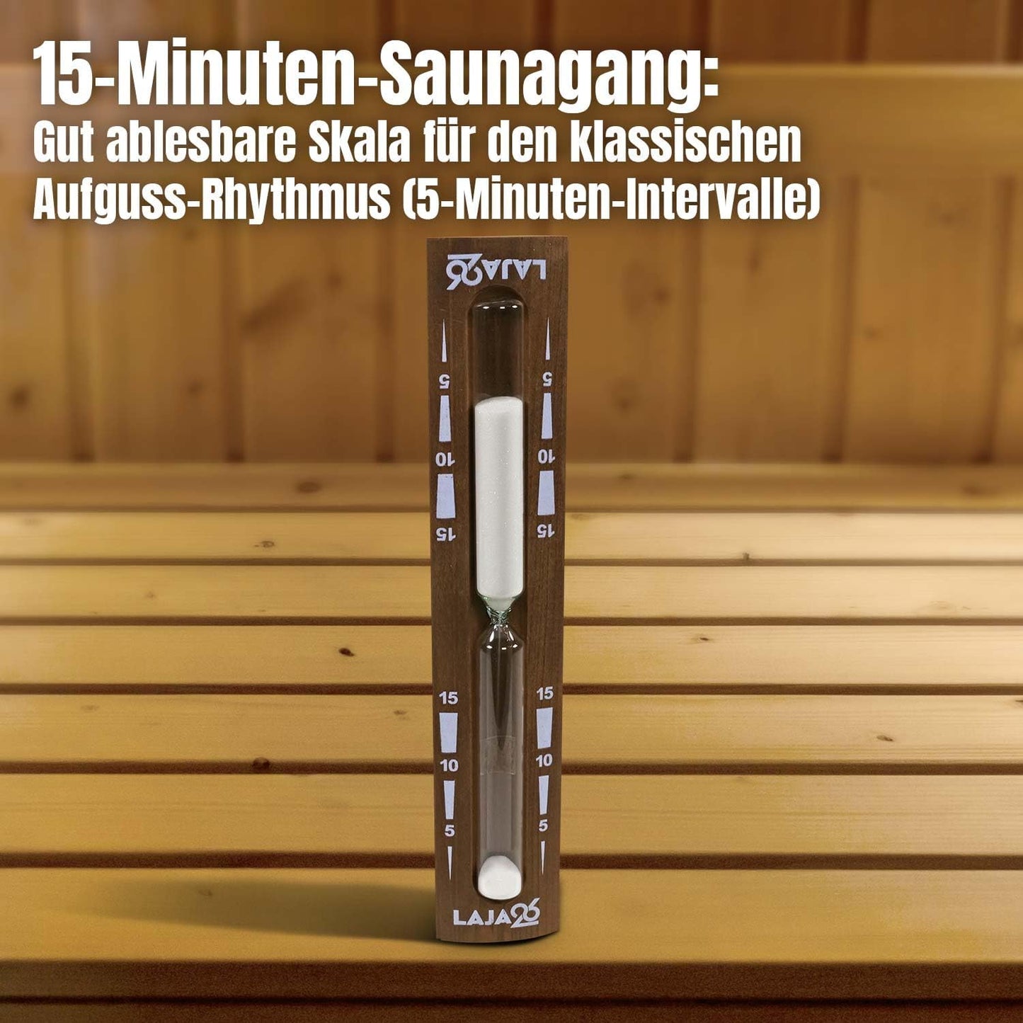Sauna Sanduhr mit Holz-Drehgestell, Dunkel / Weiss
