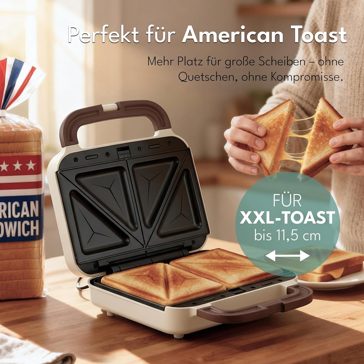 Sandwichmaker 3-in-1 mit Grill- und Waffeleinsätzen, Weiss - 750w