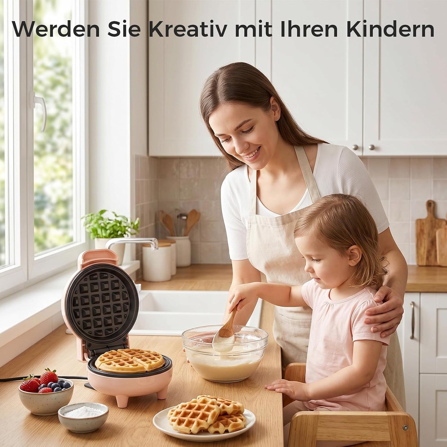 Mini-Waffeleisen mit Antihaftbeschichtung, Rosa
