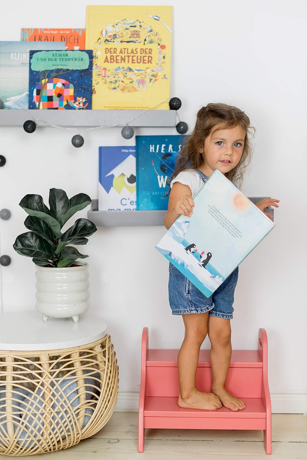 Holztritt-Hocker mit 2 Stufen für Kinder, Altrosa