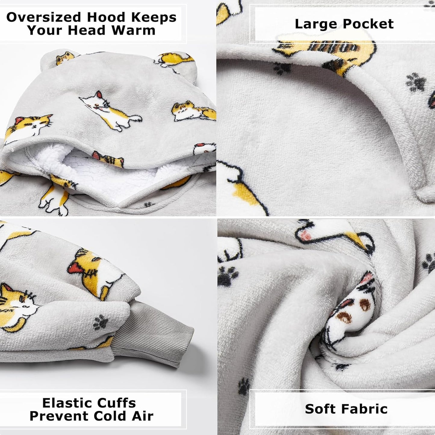 Decken-Hoodie mit Taschen, Erwachsener / Katze