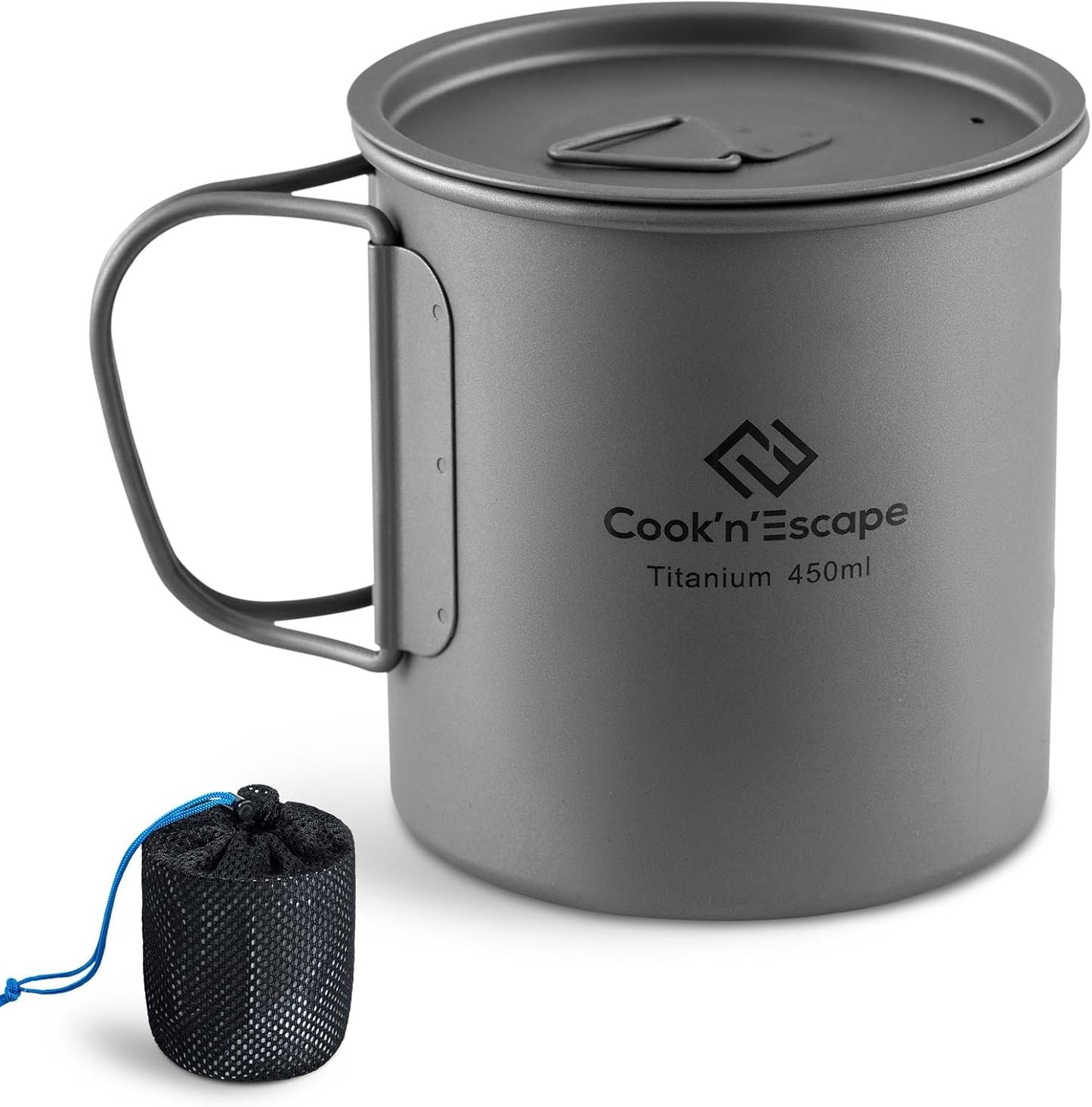Camping Tasse mit Deckel und faltbarem Griff, 450ml Becher