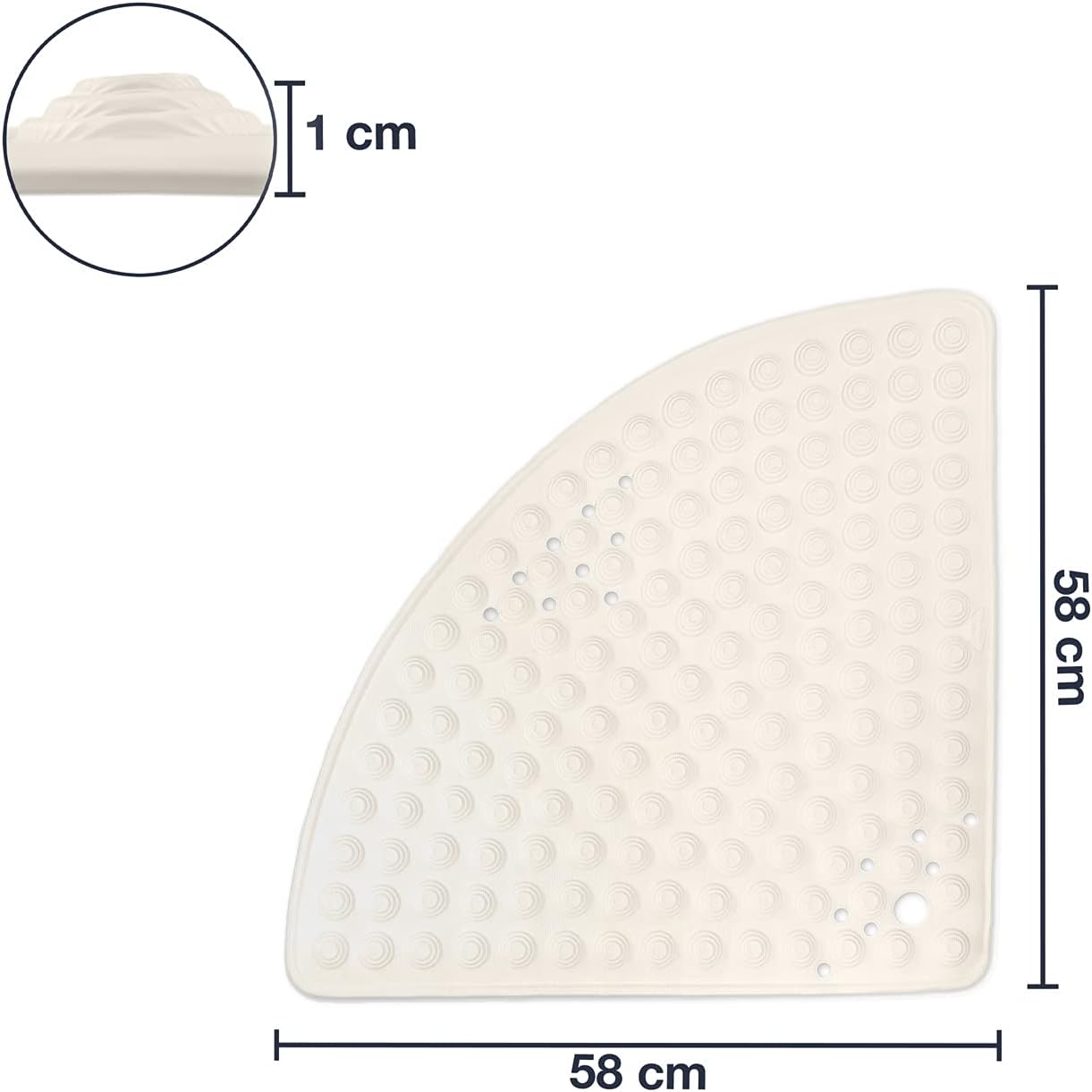 Rutschfeste Duschmatte halbrund, Ø 58 cm Cremefarben