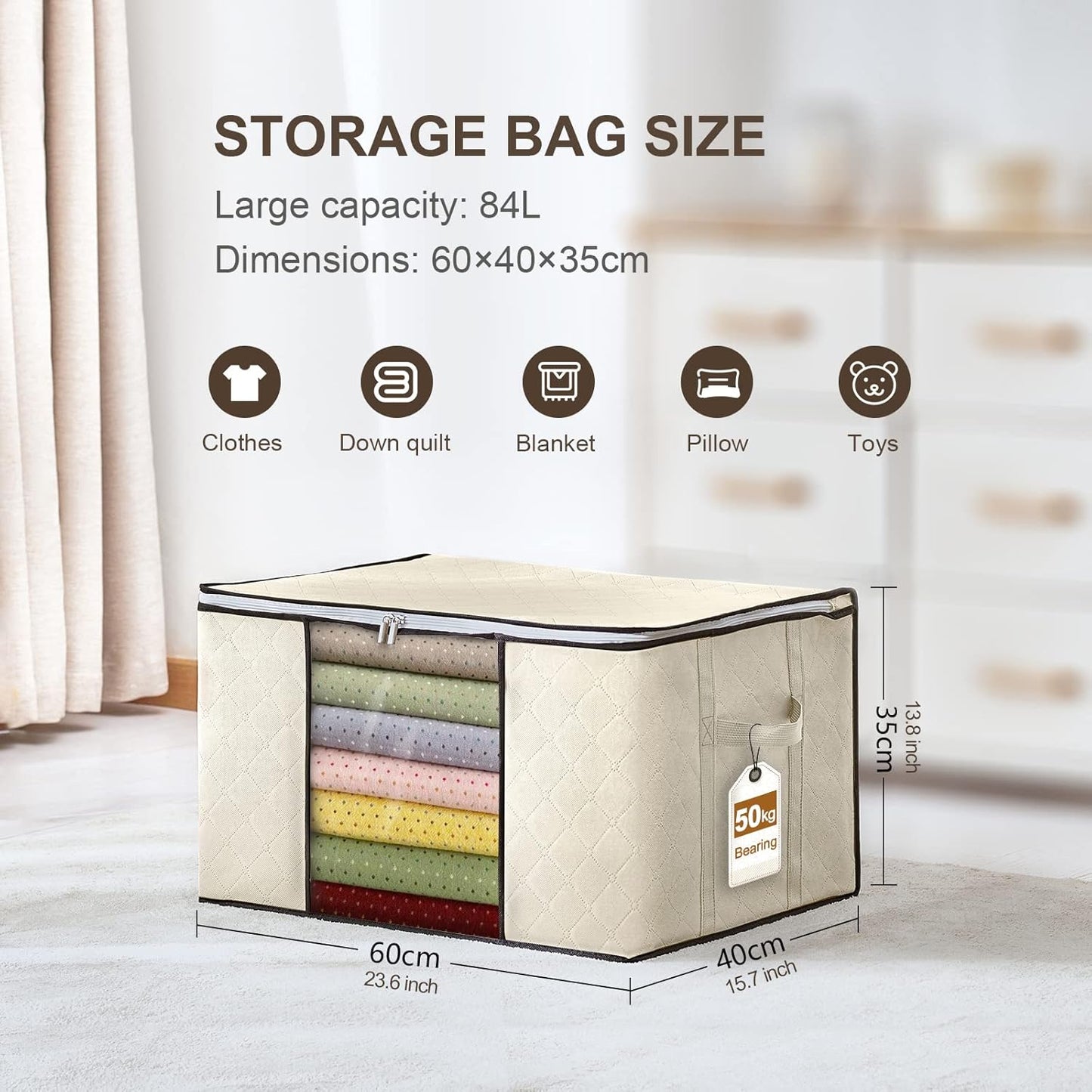 4er-Set Faltbare Aufbewahrungsboxen, 4 x 90L Creme