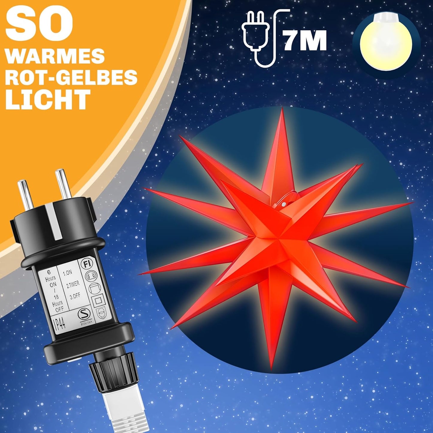 3D-Leuchtstern, Rot - mit Timer 100cm