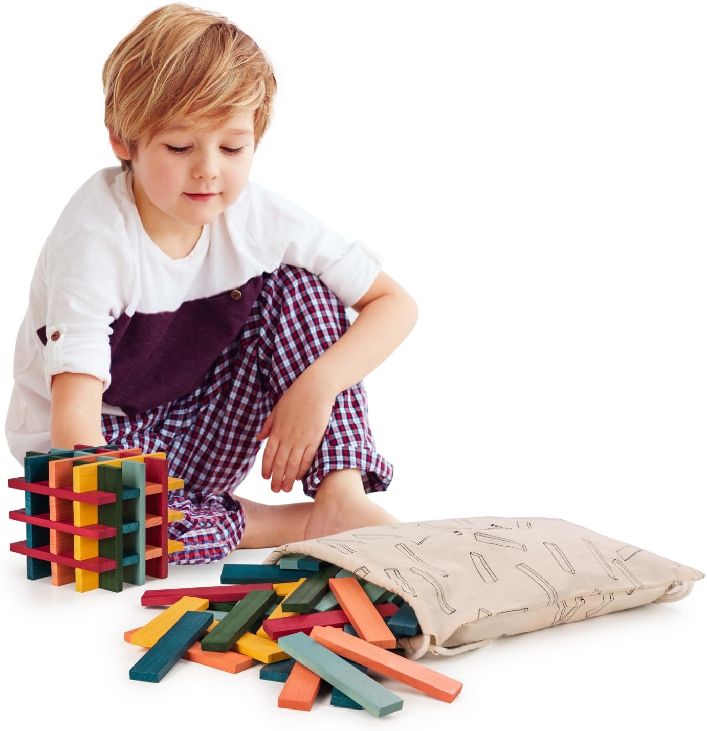 Holzbausteine-Set, Bunt 90 Steine