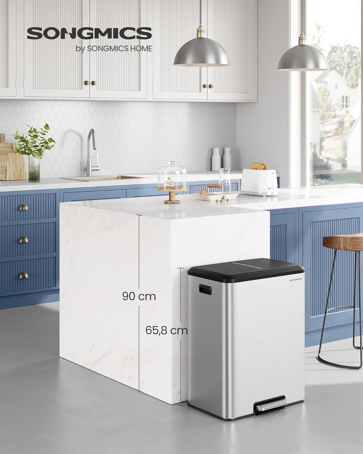 Mülltrennsystem mit Softclose-Deckel, metallicsilber / 2 x 30 L