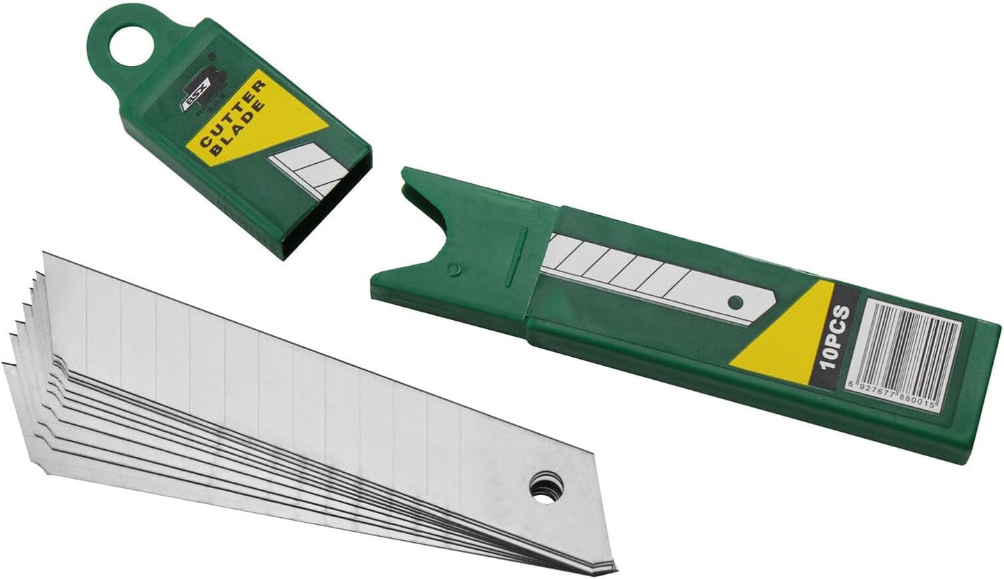 10 x Cuttermesser mit 30 Ersatzklingen, 10 Profi Cutter | 30 Ersatzklingen (Farbmix)