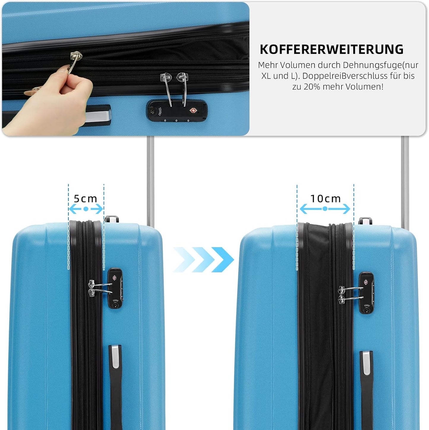 Reisekoffer mit Zwillingsrollen und TSA-Schloss, Turquoise L